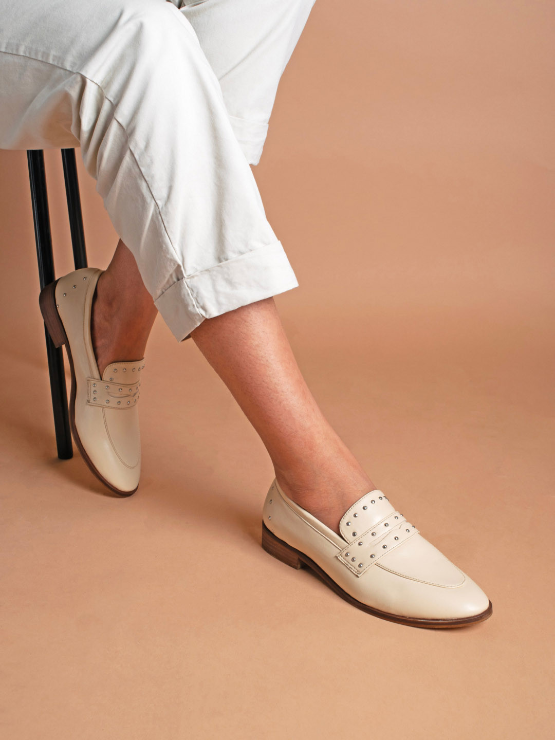 CAI Women Round Toe Penny Loafer With Rivets