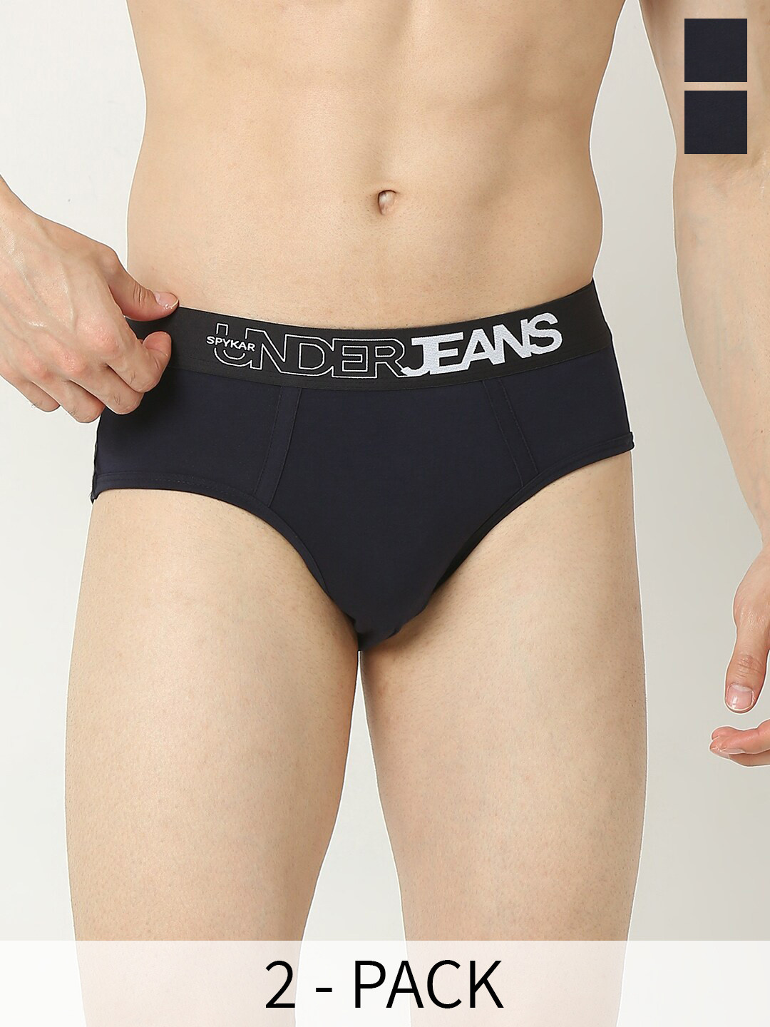 UnderJeans by Spykar Navy Blue Pack of 2 Mid-Rise Basic Briefs UJNPBC055NAVYNAVY