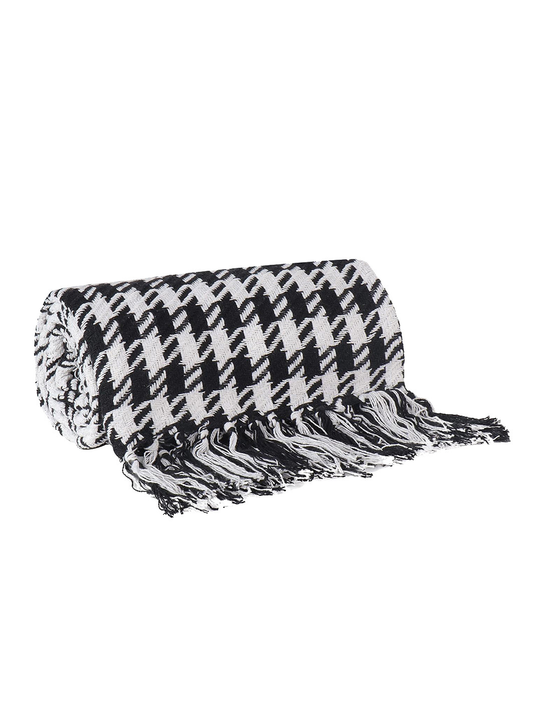 CAZIMO Black White Checked Cotton 200 TC Sofa Bed Throw Blanket