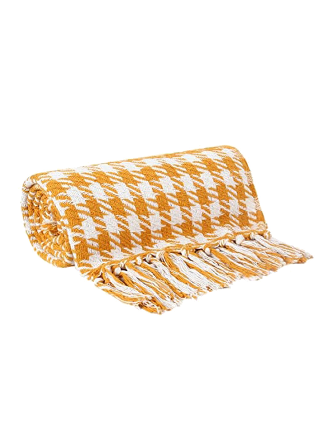 CAZIMO Yellow & White Self-Design Cotton Throw