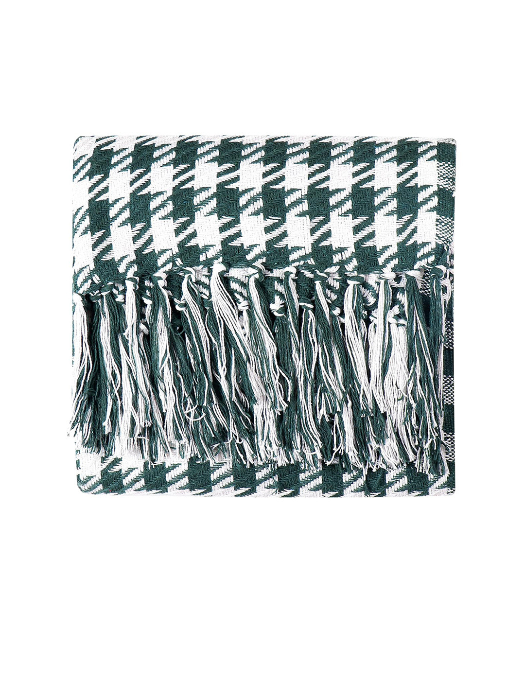 CAZIMO Green & White Checked Cotton Blanket Throw