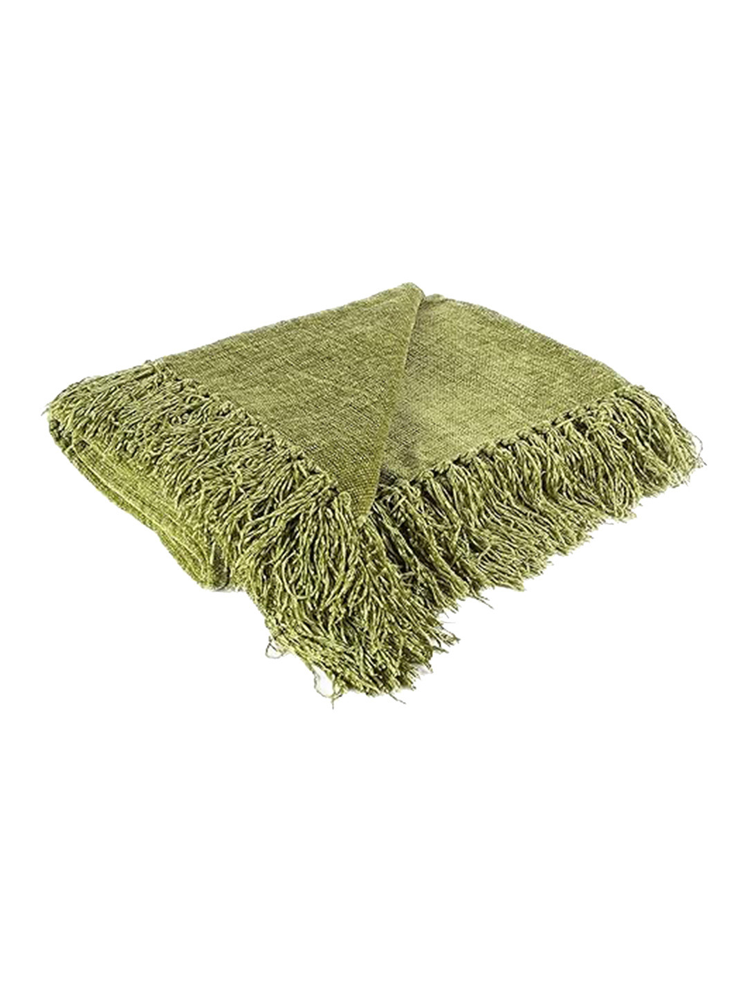 CAZIMO Green Chenille Fringed Sofa Throw