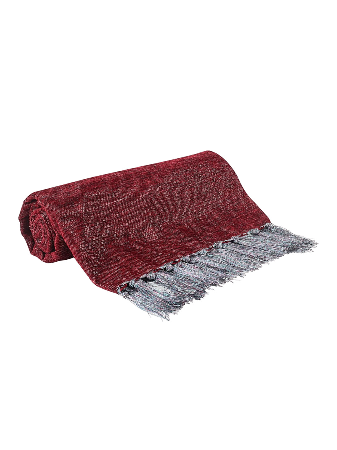 CAZIMO Maroon Fringed Sofa Throw
