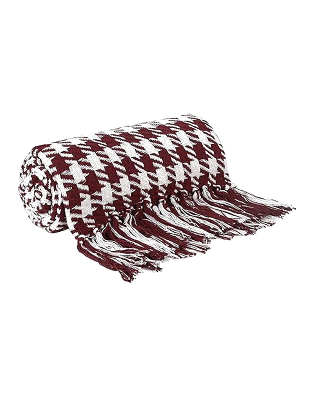 CAZIMO Maroon White Checked Cotton 200 TC Sofa Bed Throw Blanket