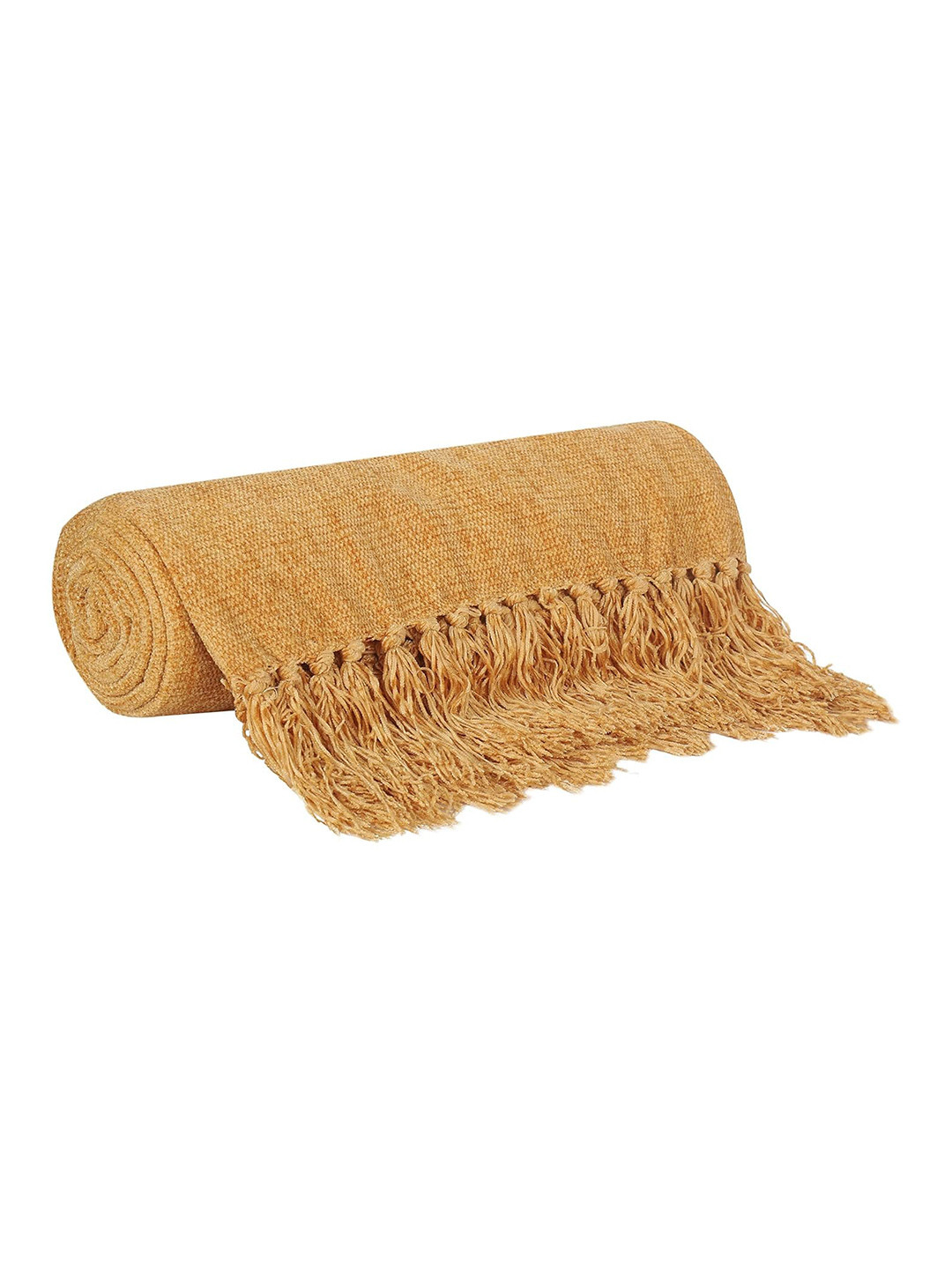 CAZIMO Yellow Fringed Sofa Throw
