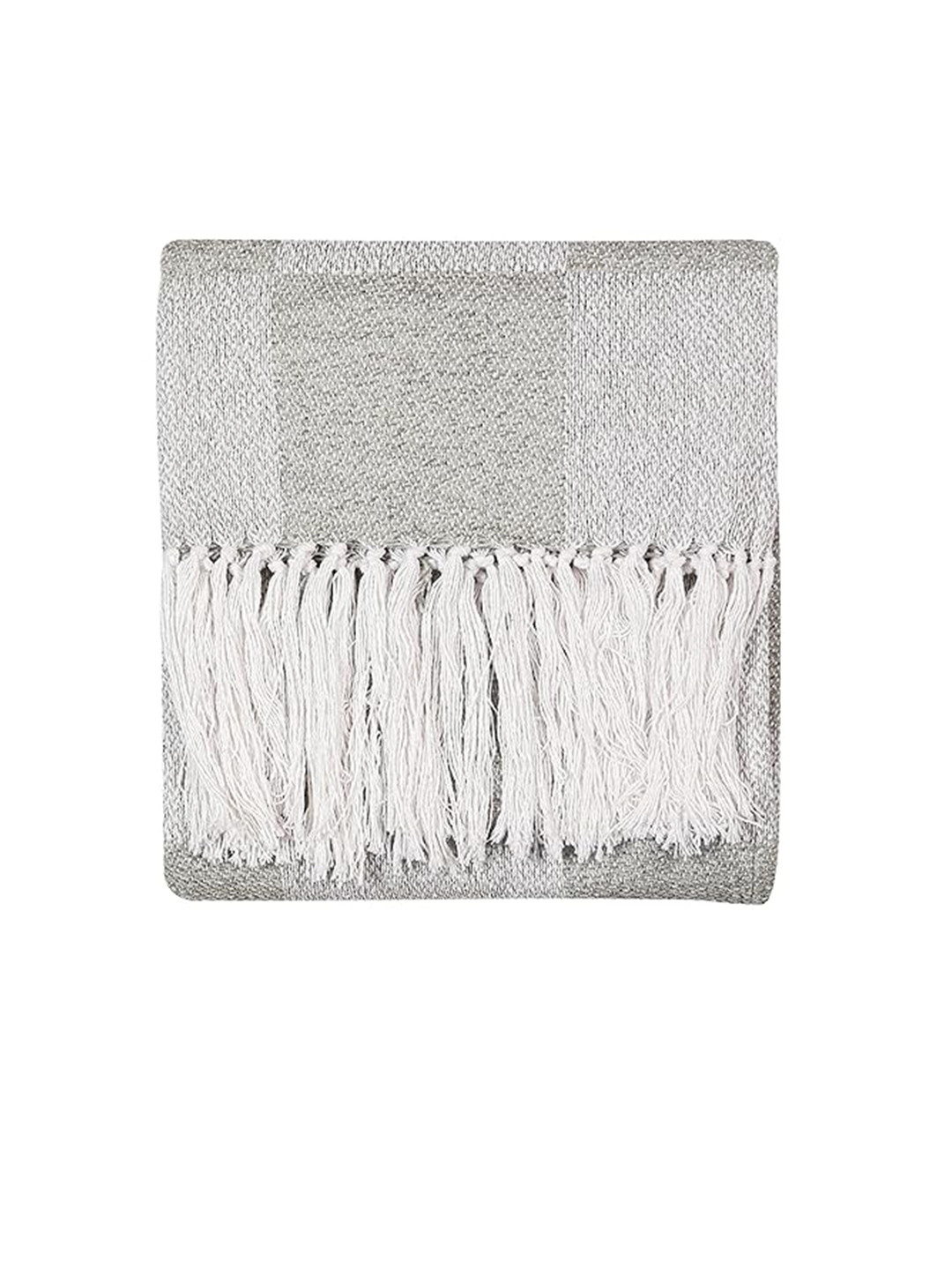 CAZIMO Grey Checked Cotton Chenille Blanket Throw