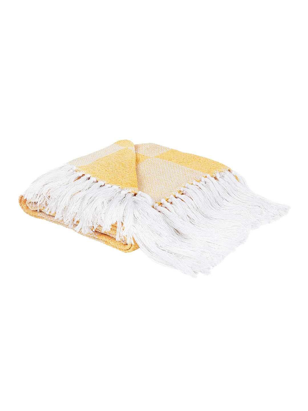 CAZIMO Yellow & White Checked Chenille Cotton Throw Blanket