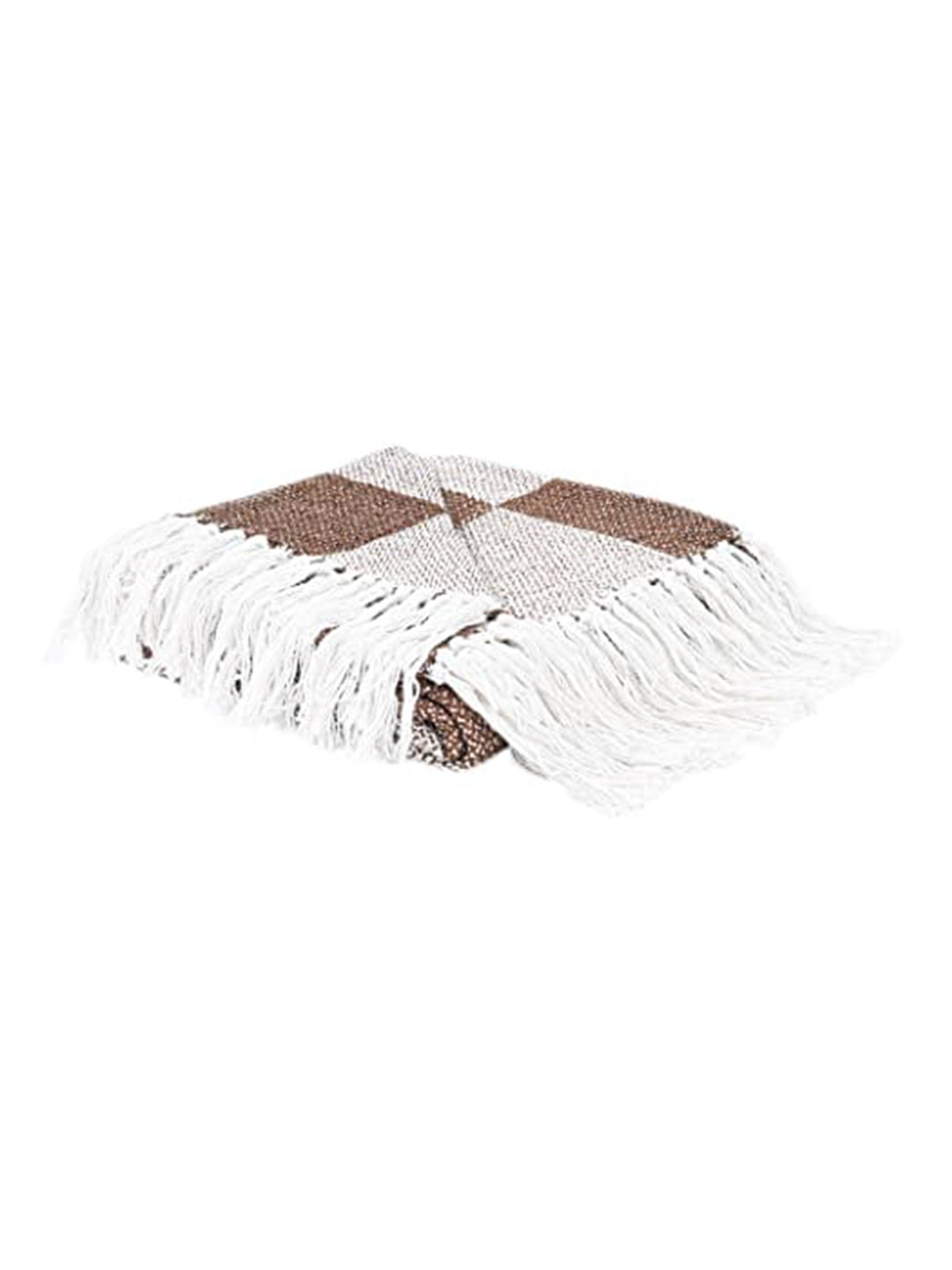 CAZIMO Brown & White Checked Cotton Chenille Throw