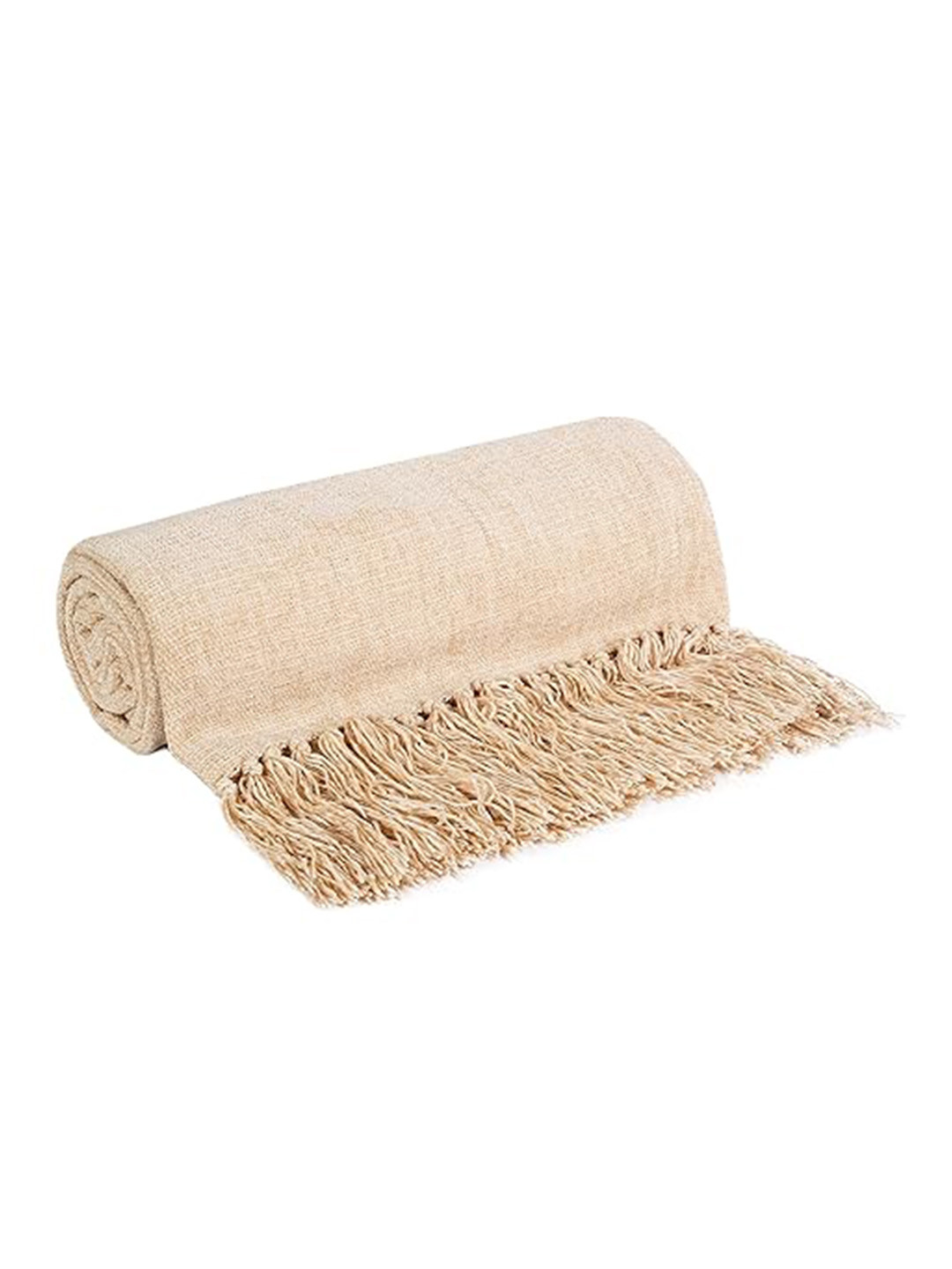 CAZIMO Beige Self-Design Chenille Cotton Blanket Throw