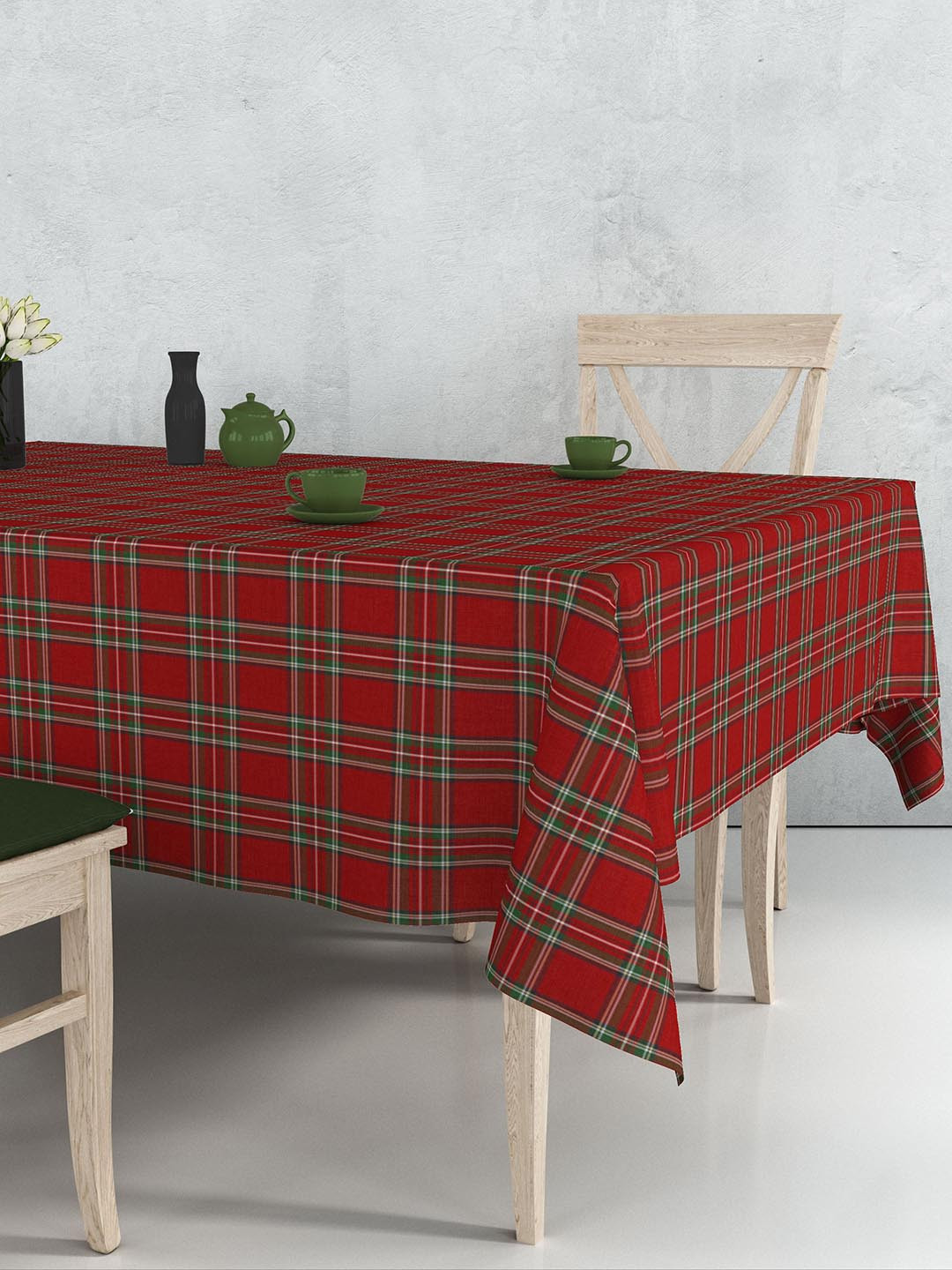 HOME COLORS.IN Red & Green Checked 4 Seater Rectangle Table Cover