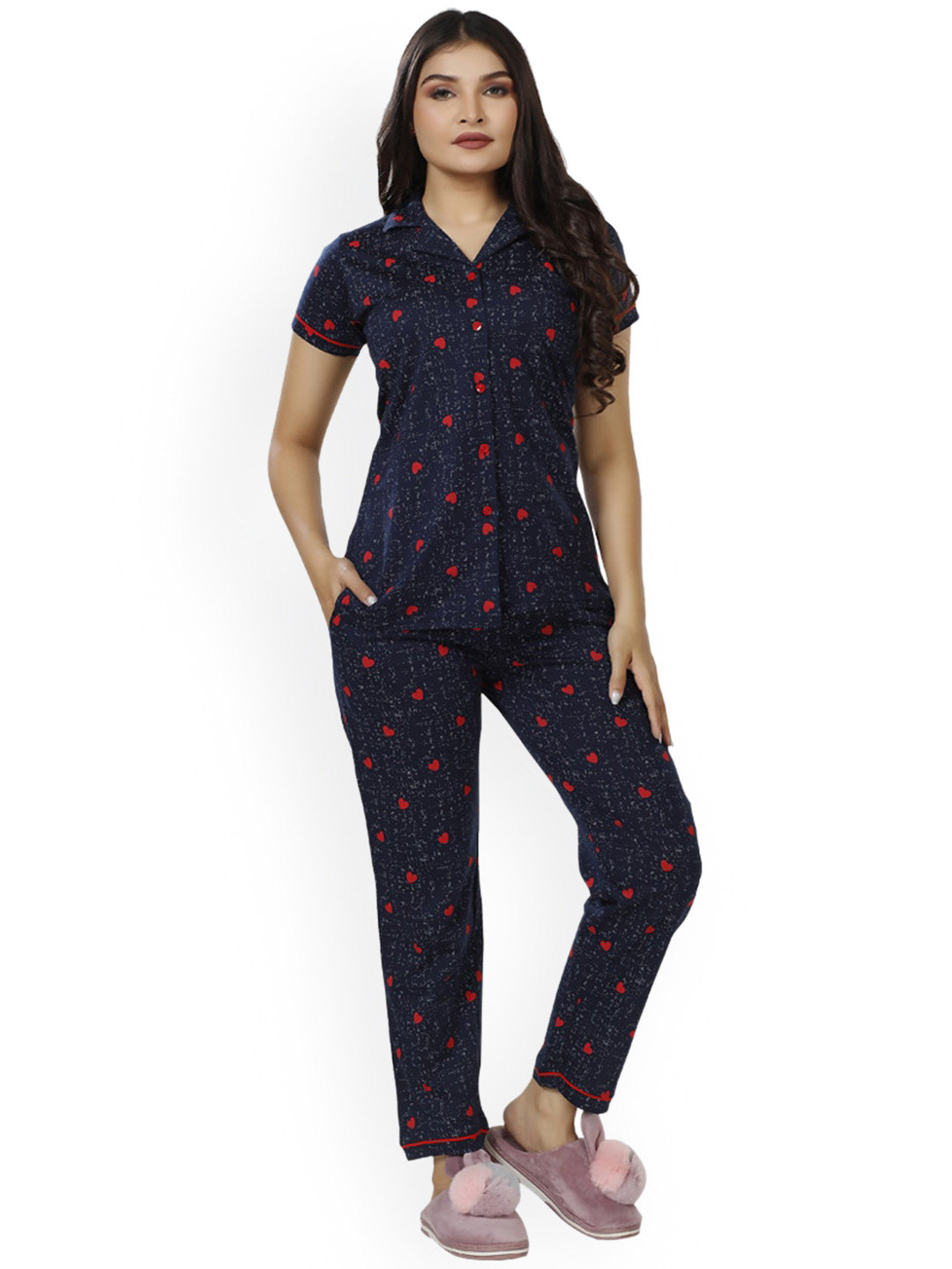Foxy Printed Lapel Collar Pure Cotton Night suit
