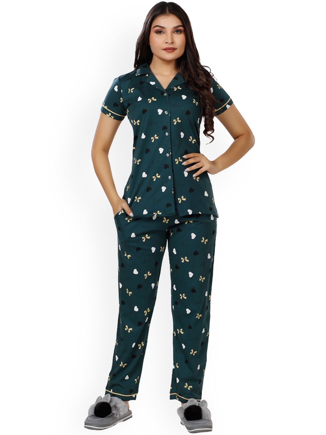 Foxy Printed Lapel Collar Pure Cotton Night suit