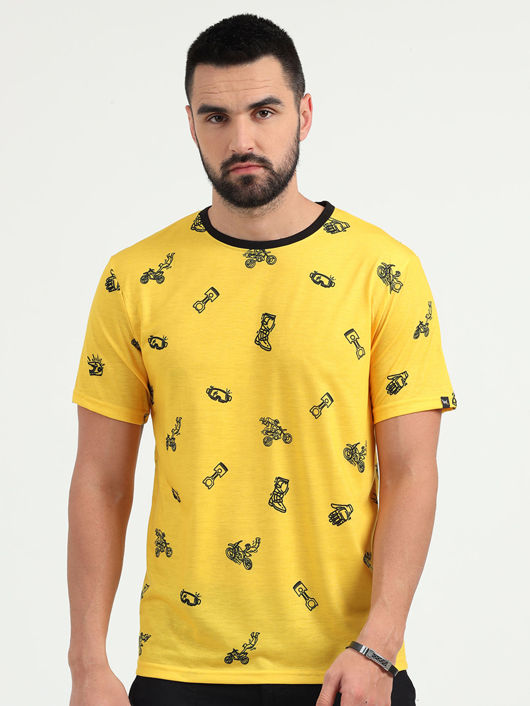 WANDERLOOMS Men Yellow Printed Fusion T-shirt