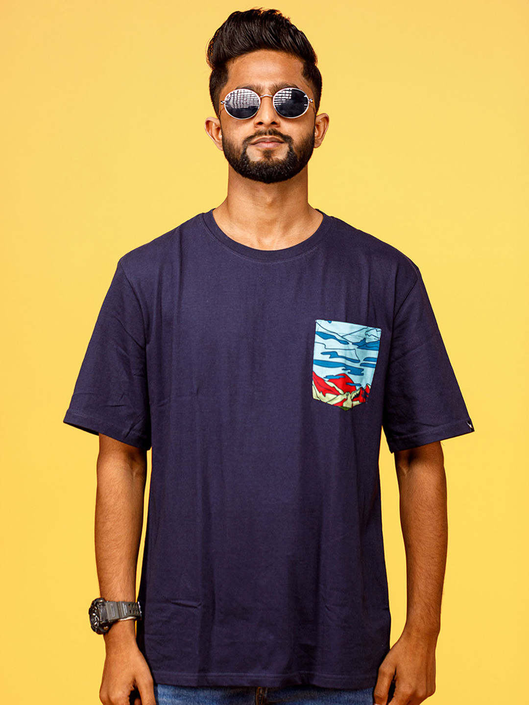 WANDERLOOMS Men Blue Printed Fusion T-shirt