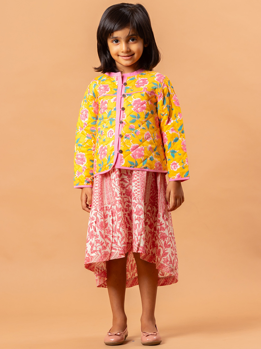 Sangria Girls Lightweight Floral Printed Pure Cotton Quilted Jacket