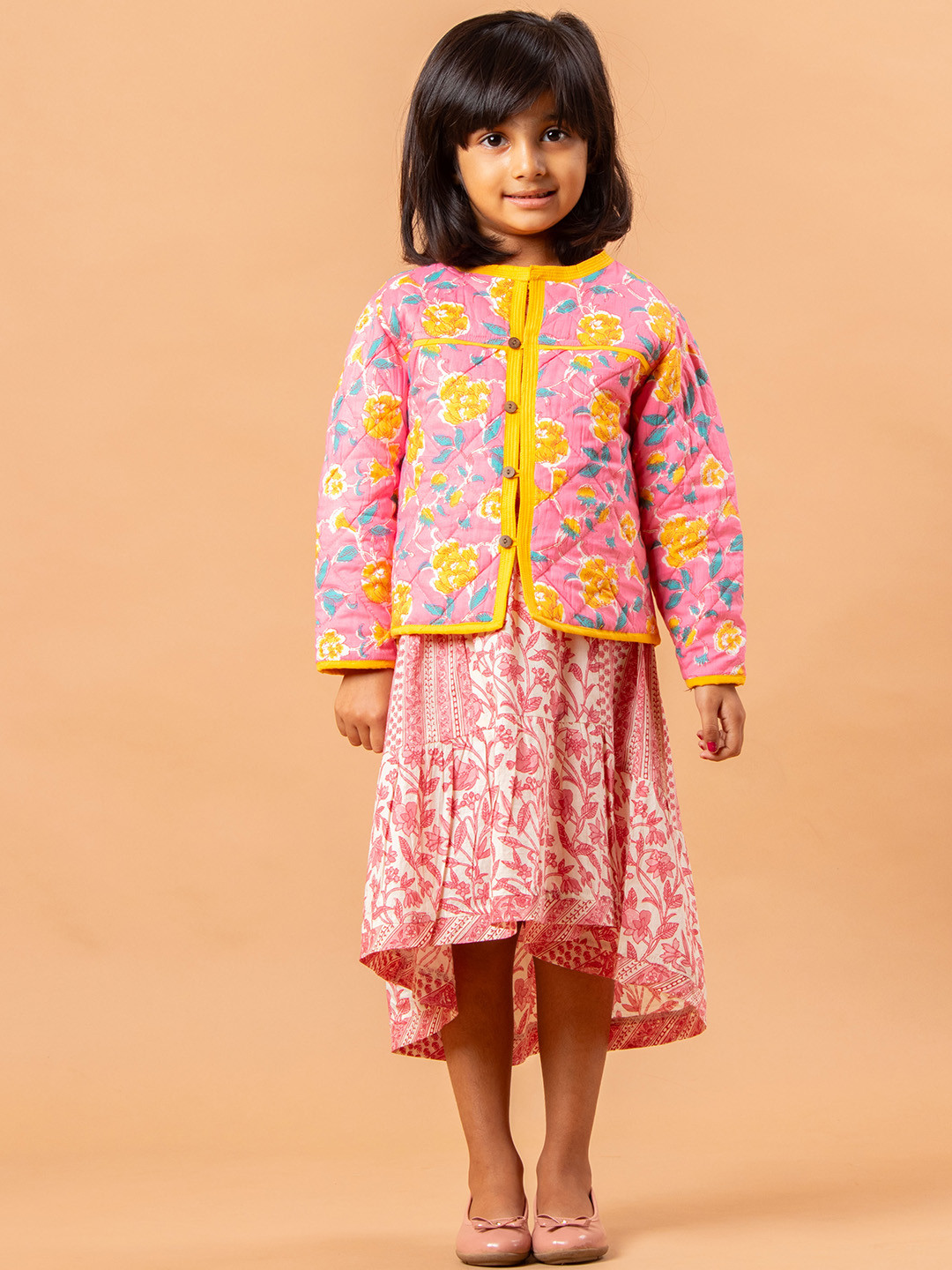 Sangria Girls Florl Printed Long Sleeve Lightweight Pure Cotton Quilted Jacket