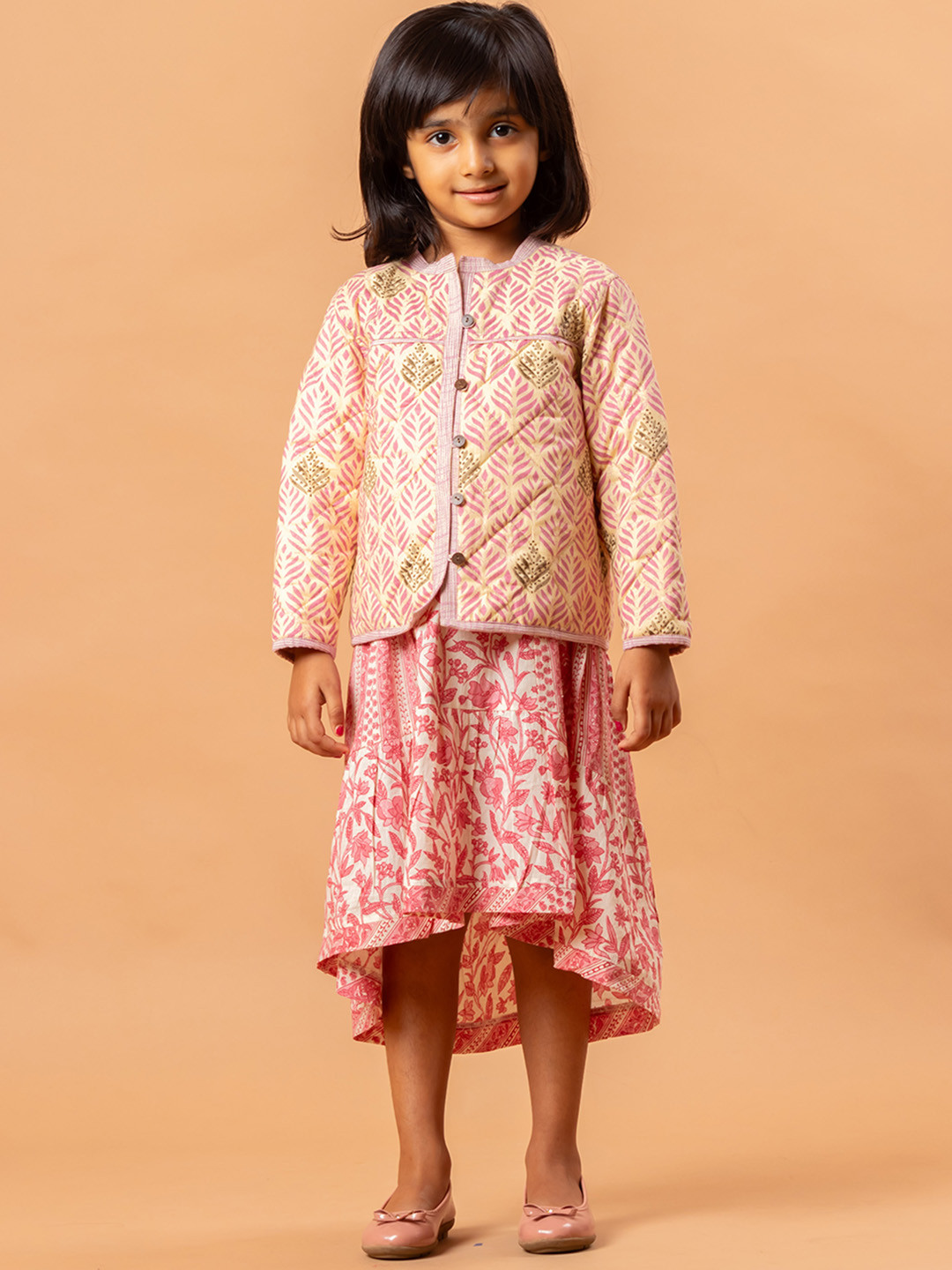 Sangria Girls Floral Printed Long Sleeve Lightweight Pure Cotton Quilted Jacket