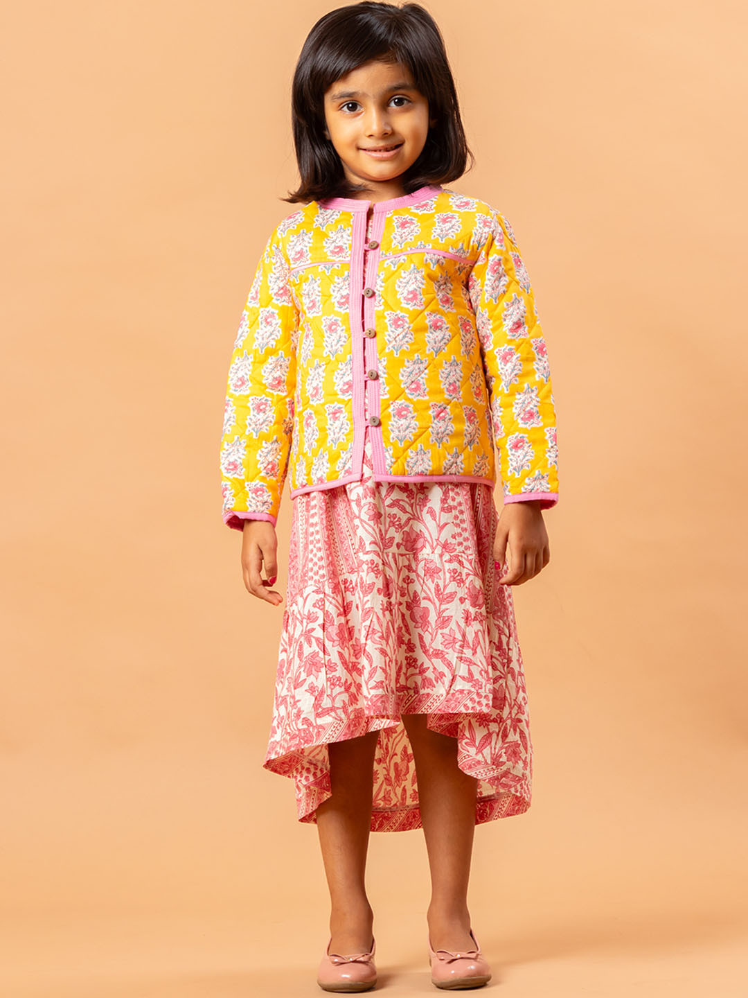 Sangria Girls Floral Printed Long Sleeve Lightweight Pure Cotton Quilted Jacket