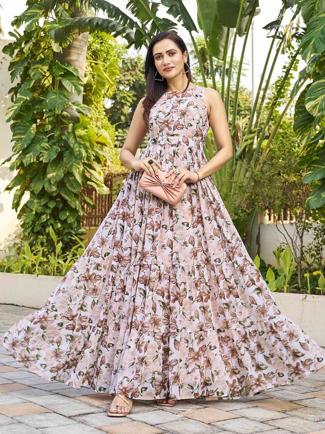 Buy CHANSI Floral Printed Sleeveless Gown Maxi Dress Ethnic Dresses for Women 26088710 Myntra