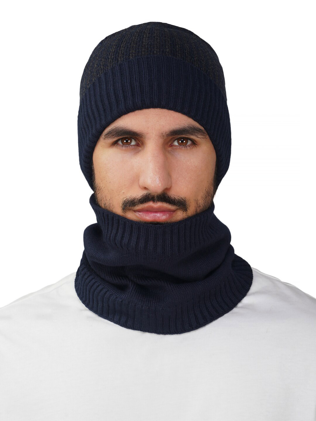 iSWEVEN Self Design Woollen Beanie Caps with Neck Warmer