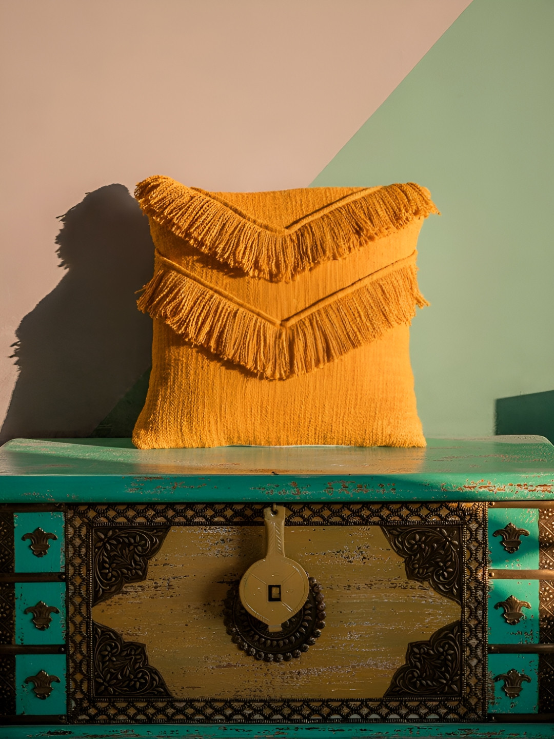 ABSTRACT INDIA Mustard Square Cushion Covers