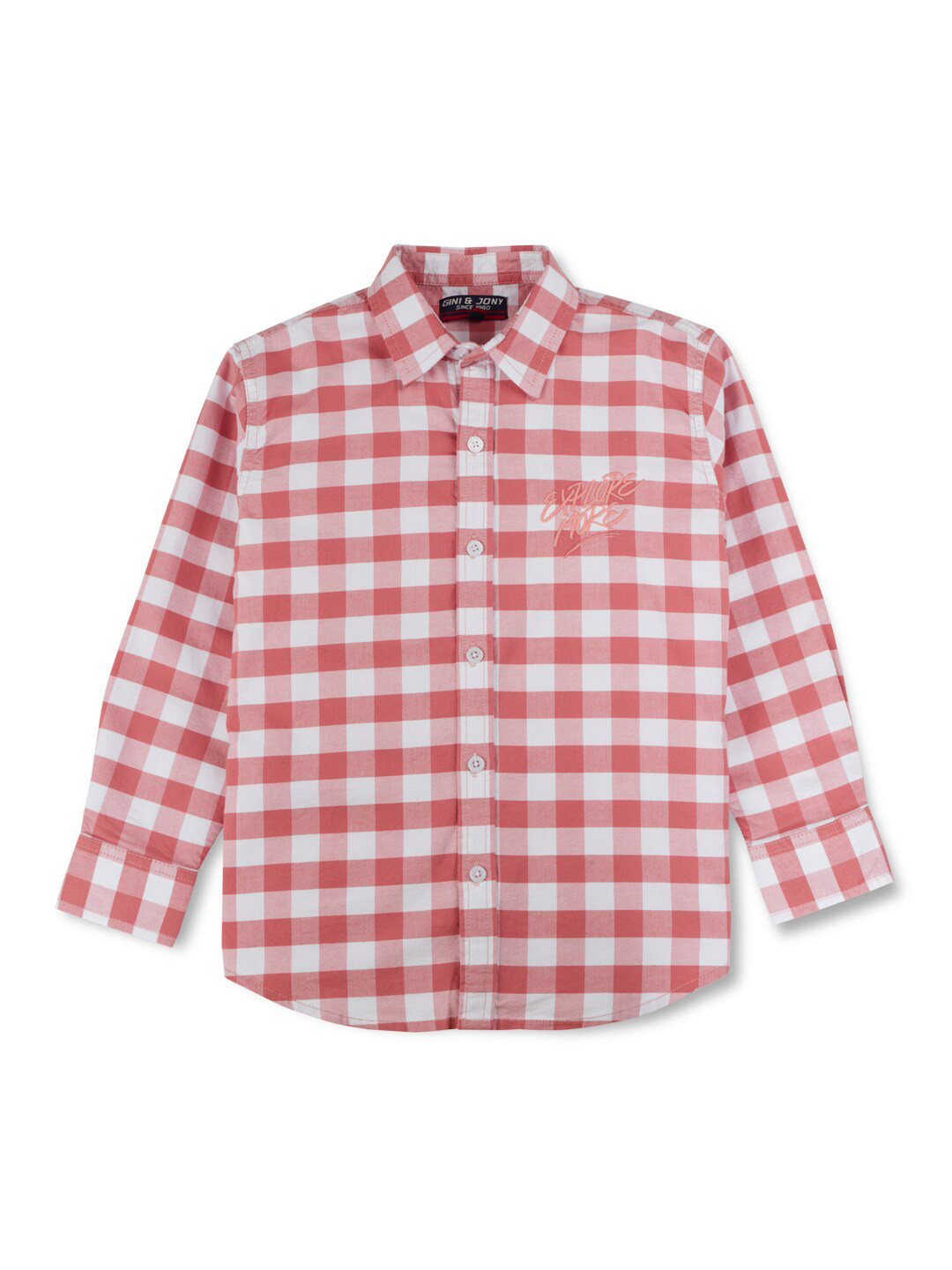 Gini and Jony Boys Gingham Checks Spread Collar Cotton Shirt