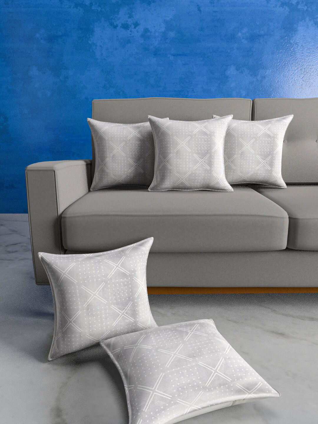 Urban Magic Grey & White 5 Pcs Geomatric Square Cushion Covers