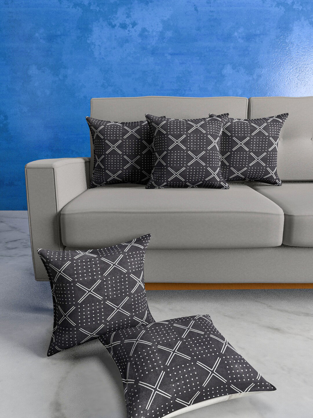 Urban Magic Off White & Black 5 Pcs Geometric Square Cushion Covers