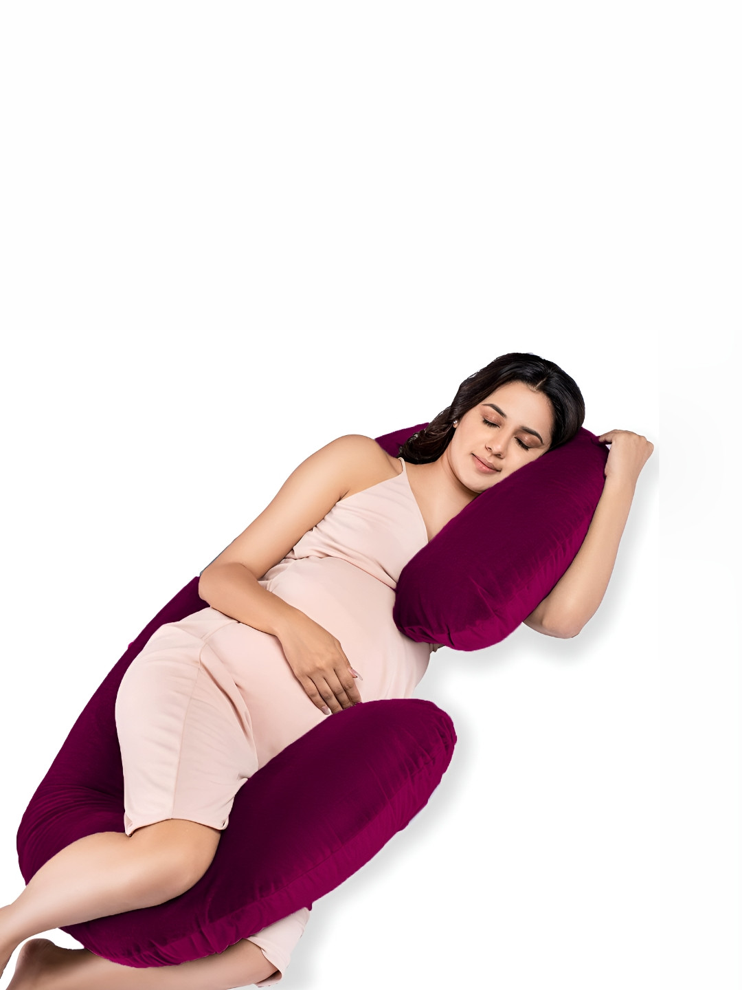 DADDY COOL Velvet C Maroon Solid Faux Velvet Breathable Firm Fibre Maternity Pillow-25.4 x 76.3 x 135 cm