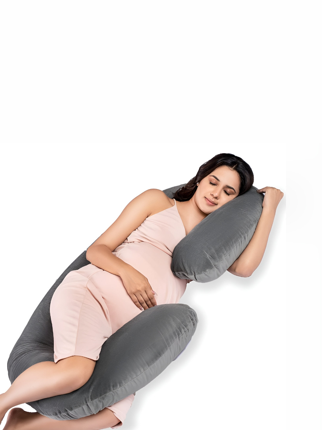 DADDY COOL Grey Solid Faux Velvet Breathable Firm Fibre Maternity Pillow-25.4 x 76.2 x 139 cm