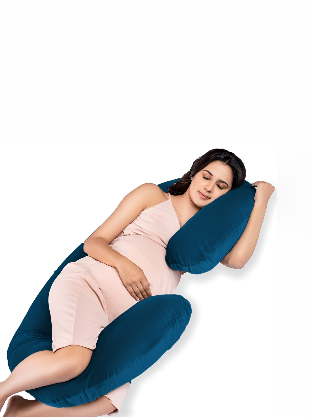 DADDY COOL Turquoise Blue Solid Faux Velvet Breathable Firm Fibre Maternity Pillow-25.4 x 76.3 x 135 cm