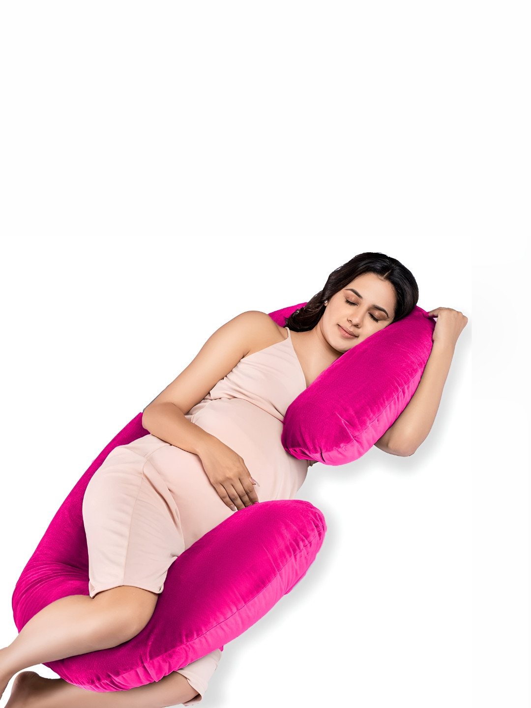 DADDY COOL Rose Solid Faux Velvet Breathable Firm Fibre Maternity Pillow-25.4 x 76.3 x 135 cm