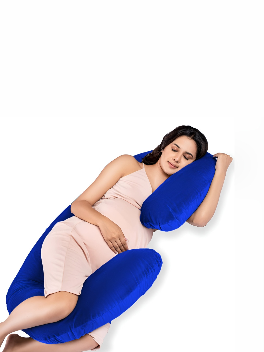 DADDY COOL Blue Solid Faux Velvet Breathable Firm Fibre Maternity Pillow-25.4 x 76.3 x 135 cm