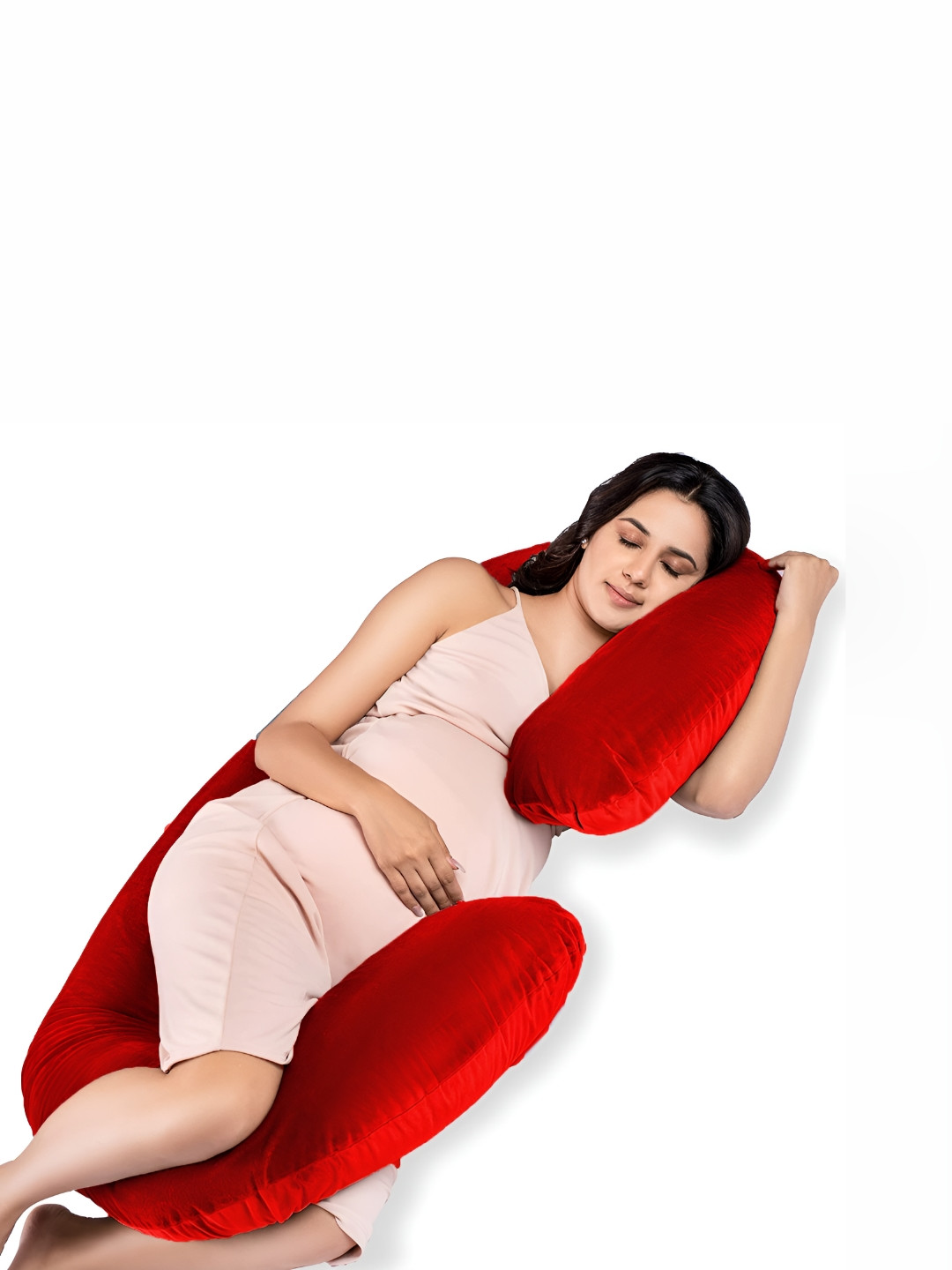DADDY COOL Red Solid Faux Velvet Breathable Firm Fibre Maternity Pillow-25.4 x 76 x 138 cm