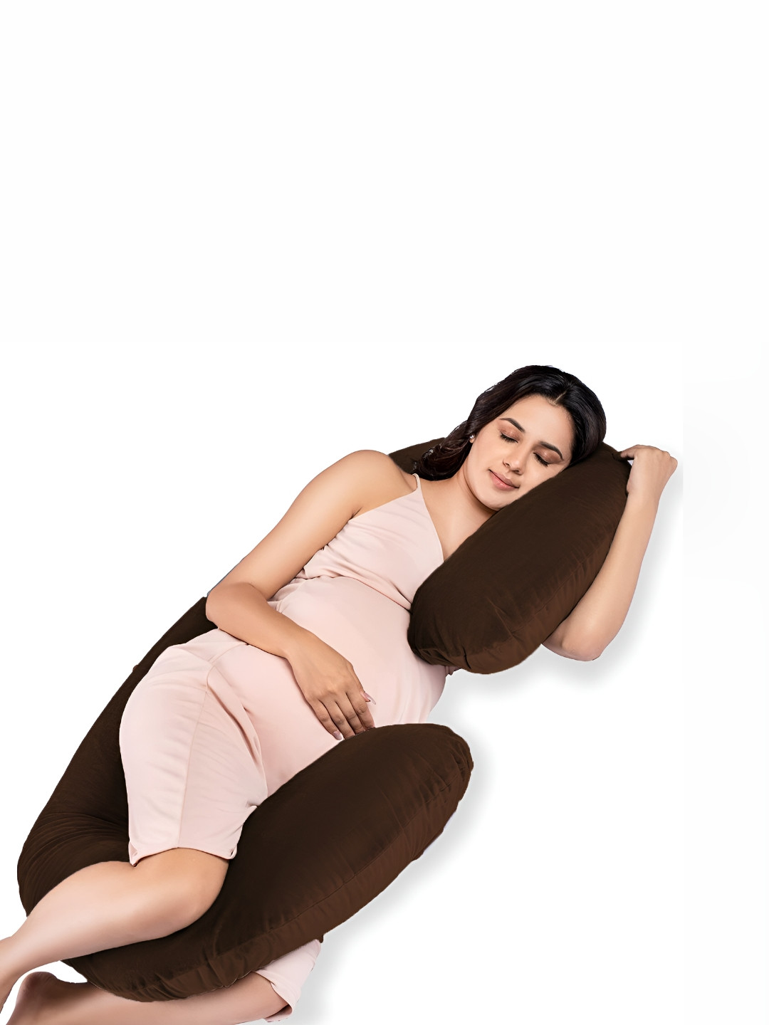 DADDY COOL Brown Solid Faux Velvet Breathable Firm Fibre Maternity Pillow-25.4 x 76.3 x 135 cm