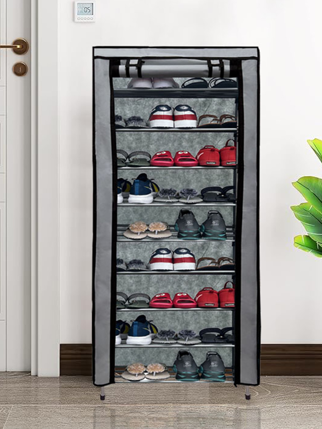 Urban Choice Grey & Black 9 Shelves Non Woven Shoes Rack