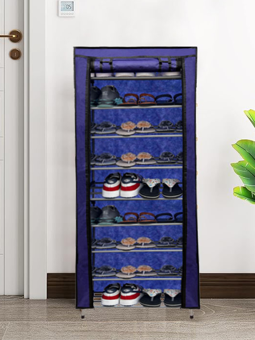 Urban Choice Blue & Black 9 Shelves Non Woven Shoe Rack