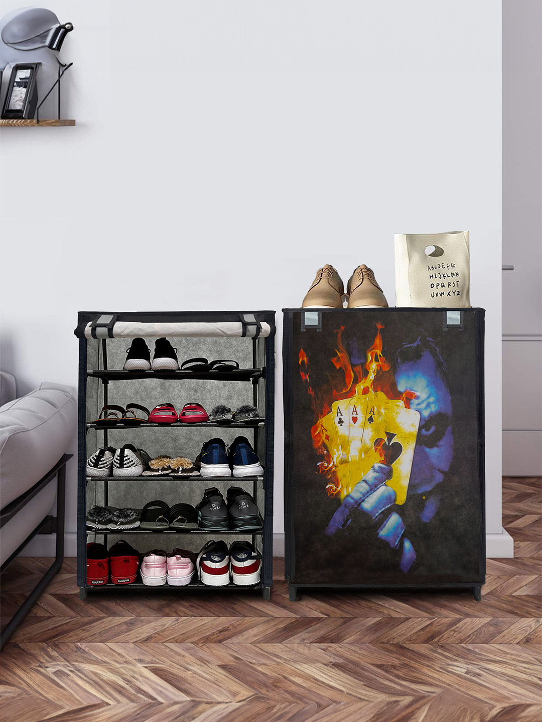 Urban Choice Unisex Grey & Blue 6 Tier Graphic Printed Shoe Rack