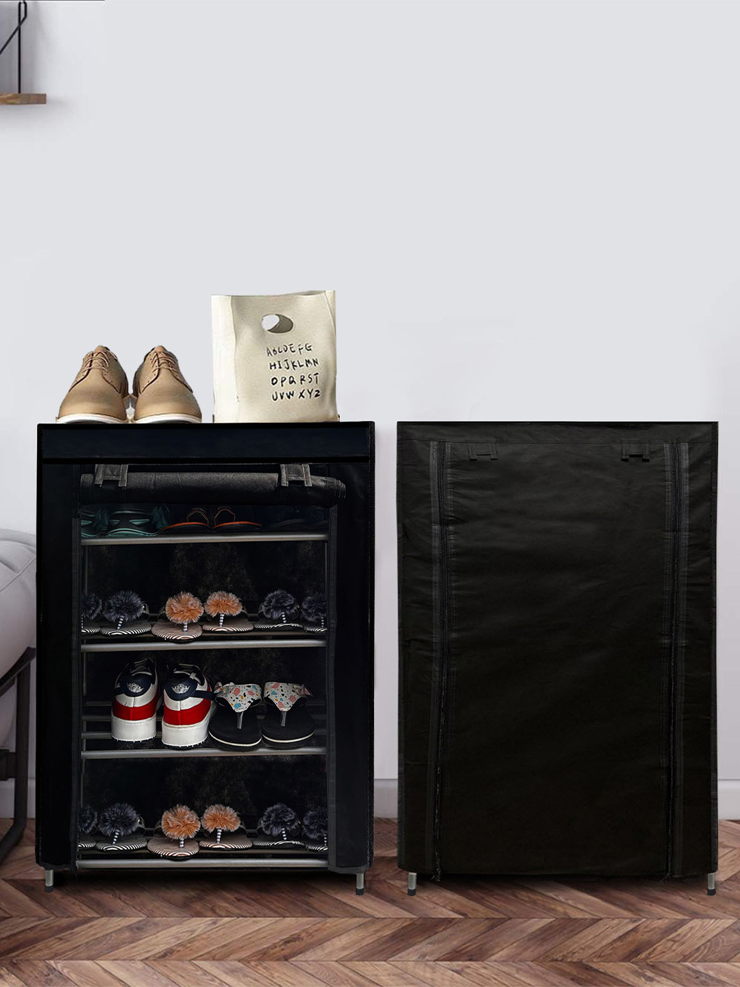 Urban Choice Black 4-Tier Metal Rectangular Shoe Racks