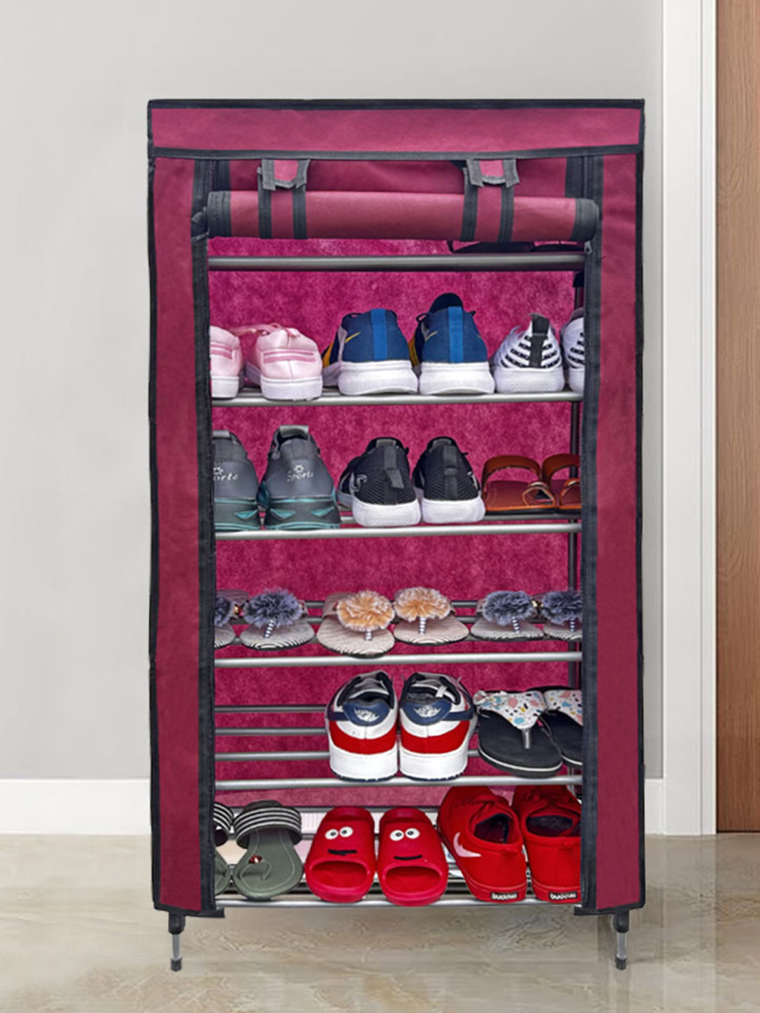 Urban Choice Maroon-Coloured 6-Tier Metal Durable & Coated Rectangular Shoe Racks