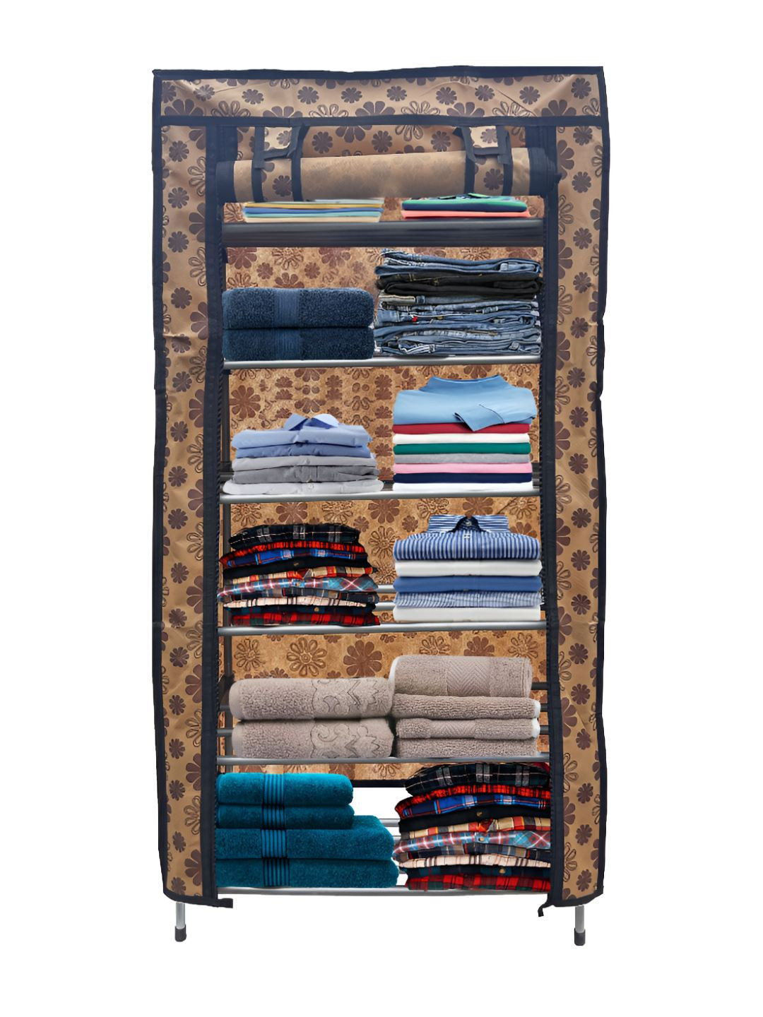 Urban Choice Cream & Brown Floral Printed 6-Tier Rectangular Multi-Purpose Rack