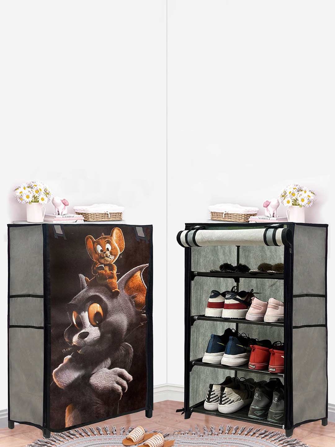 Urban Choice Grey & Brown Non Woven Fabric Shoes Rack