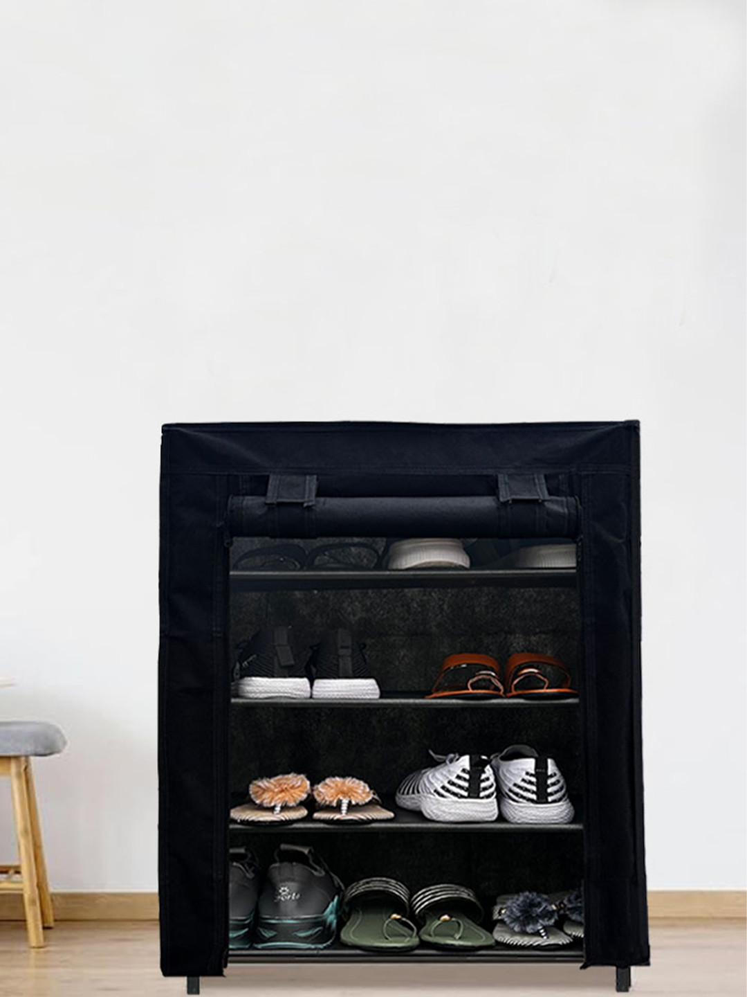 Urban Choice Black 4 Tier Metal Shoe Rack
