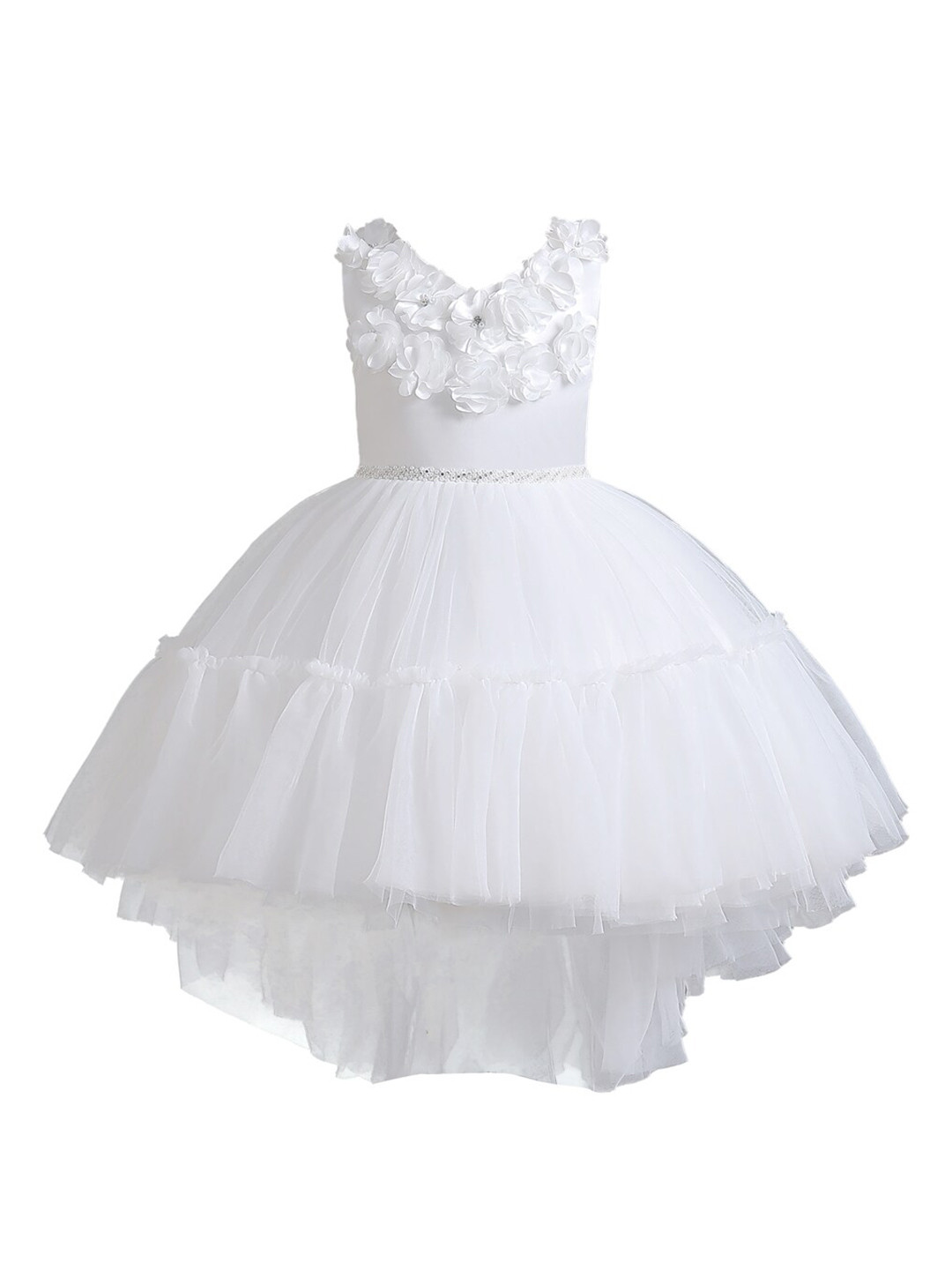 StyleCast Girls White Floral Self Design Sequined Balloon Maxi Dress