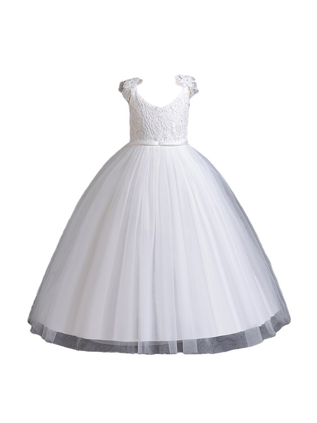 StyleCast Girls White Self Design Gathered Balloon Maxi Dress