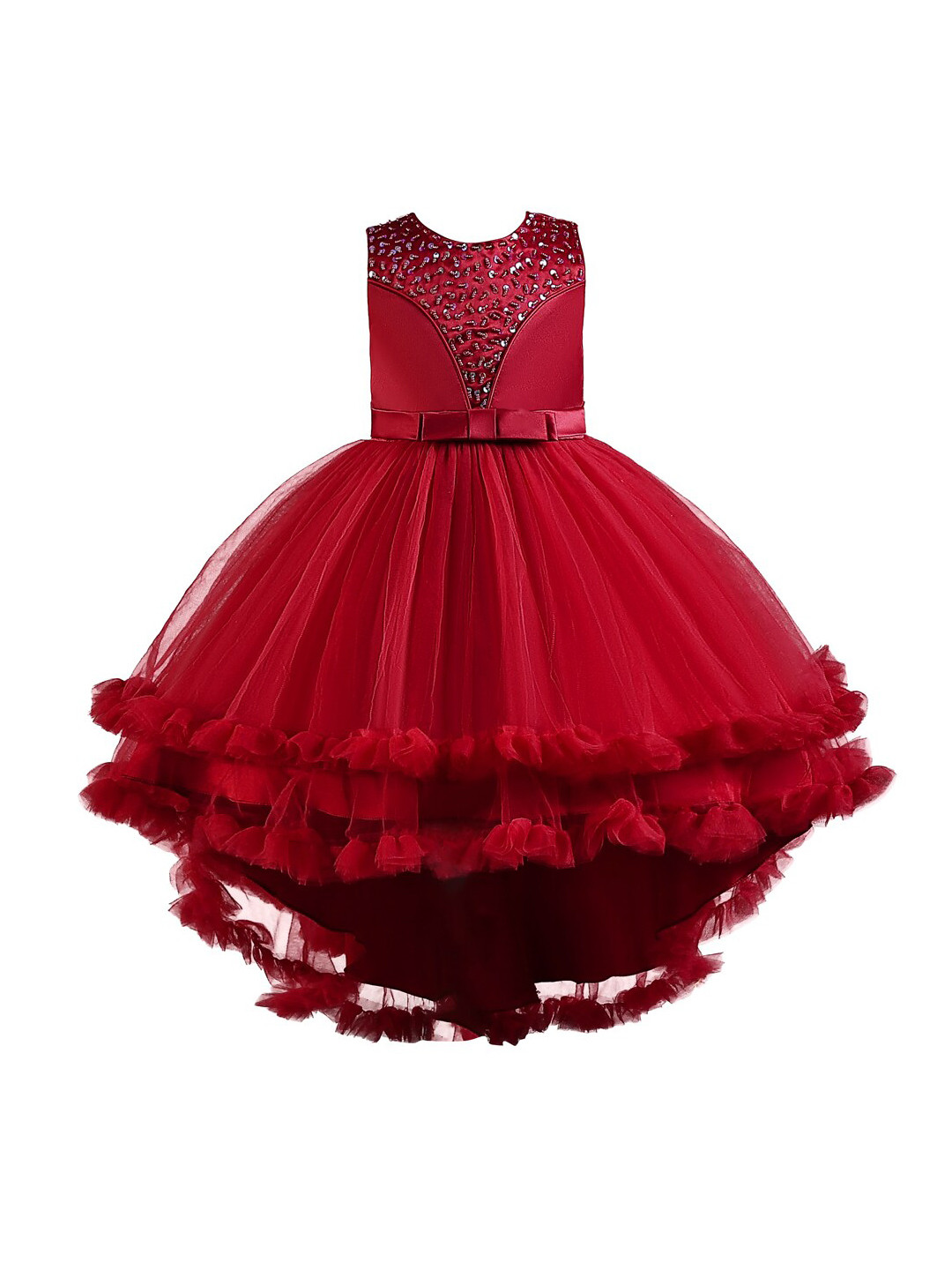 StyleCast Girls Maroon Embellished High-Low Maxi Gown Dress