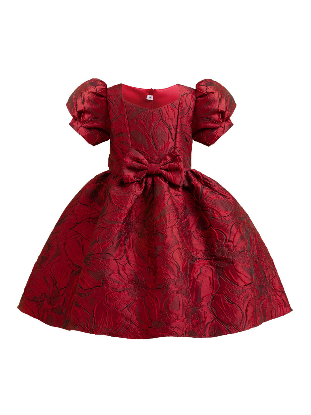 StyleCast Girls Red Floral Printed Puff Sleeve Bow Balloon Dress