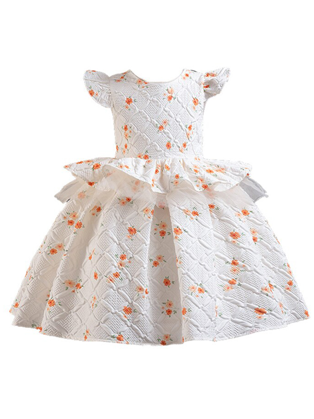 StyleCast Girls White Floral Print Flared Sleeve Layered Balloon Mini Dress