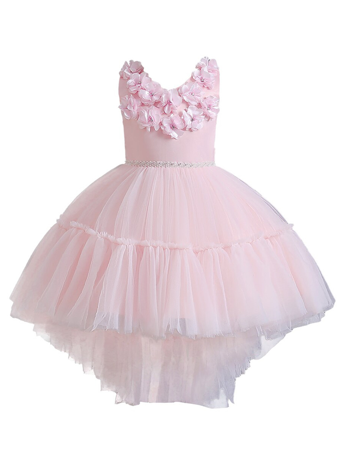 StyleCast Girls Pink Floral Self Design Gathered Or Pleated Balloon Maxi Dress