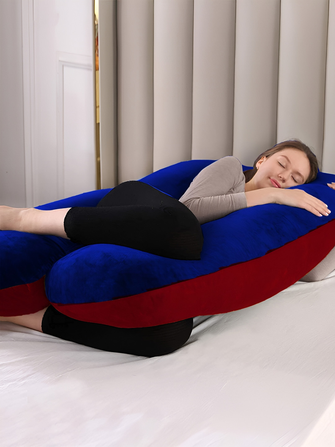 DADDY COOL Blue Solid Faux Velvet Breathable Firm Fibre Maternity Pillow-25.4 x 76.3 x 135 cm